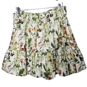 Anthropologie The Somerset Linen Blend Mini Skirt L Botanical Goblincore‎
